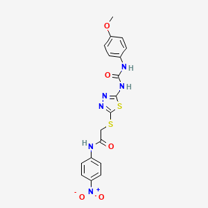 molecular formula C18H16N6O5S2 B2813378 2-((5-(3-(4-甲氧苯基)脲基)-1,3,4-噻二唑-2-基)硫基)-N-(4-硝基苯基)乙酰胺 CAS No. 898461-76-2