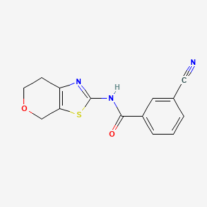molecular formula C14H11N3O2S B2813410 3-氰基-N-(6,7-二氢-4H-吡喃并[4,3-d]噻唑-2-基)苯甲酰胺 CAS No. 1795300-45-6