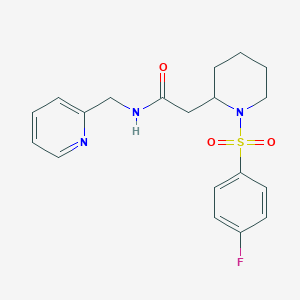 molecular formula C19H22FN3O3S B2813433 2-(1-((4-fluorophenyl)sulfonyl)piperidin-2-yl)-N-(pyridin-2-ylmethyl)acetamide CAS No. 1021118-88-6