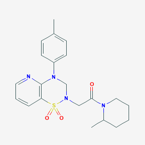 molecular formula C21H26N4O3S B2813445 2-(1,1-dioxido-4-(p-tolyl)-3,4-dihydro-2H-pyrido[2,3-e][1,2,4]thiadiazin-2-yl)-1-(2-methylpiperidin-1-yl)ethanone CAS No. 1251708-74-3