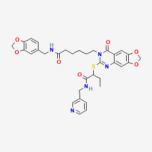 molecular formula C33H35N5O7S B2813455 N-(1,3-苯并二氧杂环[5,6-g]喹唑-5-基甲基)-6-[8-氧代-6-[(1-{[(吡啶-3-基甲基)氨基]羰基}丙基)硫][1,3]二噻杂环[4,5-g]喹唑-7(8H)-基]己酰胺 CAS No. 688061-32-7