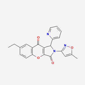 molecular formula C22H17N3O4 B2813457 7-Ethyl-2-(5-methylisoxazol-3-yl)-1-(pyridin-2-yl)-1,2-dihydrochromeno[2,3-c]pyrrole-3,9-dione CAS No. 874396-01-7