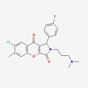 molecular formula C23H22ClFN2O3 B2813462 7-Chloro-2-(3-(dimethylamino)propyl)-1-(4-fluorophenyl)-6-methyl-1,2-dihydrochromeno[2,3-c]pyrrole-3,9-dione CAS No. 886147-39-3
