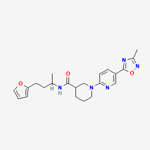 molecular formula C22H27N5O3 B2813479 N-[3-(2-呋喃基)-1-甲基丙基]-1-[5-(3-甲基-1,2,4-噁二唑-5-基)吡啶-2-基]哌啶-3-甲酸酰胺 CAS No. 1396810-67-5