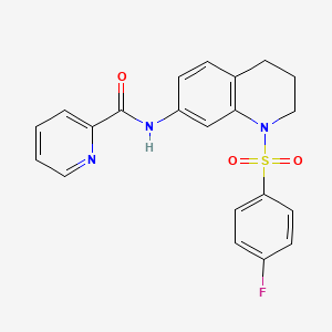 molecular formula C21H18FN3O3S B2813492 N-(1-((4-氟苯基)磺酰)-1,2,3,4-四氢喹唑啉-7-基)吡啶甲酰胺 CAS No. 1207003-61-9