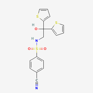 molecular formula C17H14N2O3S3 B2813497 4-cyano-N-(2-hydroxy-2,2-di(thiophen-2-yl)ethyl)benzenesulfonamide CAS No. 2034238-16-7