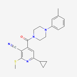 molecular formula C22H24N4OS B2813498 6-Cyclopropyl-4-[4-(3-methylphenyl)piperazine-1-carbonyl]-2-(methylsulfanyl)pyridine-3-carbonitrile CAS No. 1111577-27-5
