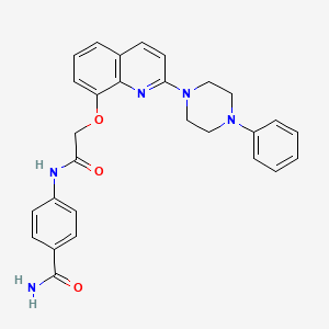 molecular formula C28H27N5O3 B2813505 4-(2-((2-(4-Phenylpiperazin-1-yl)quinolin-8-yl)oxy)acetamido)benzamide CAS No. 941909-98-4
