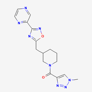 molecular formula C16H18N8O2 B2813533 (1-methyl-1H-1,2,3-triazol-4-yl)(3-((3-(pyrazin-2-yl)-1,2,4-oxadiazol-5-yl)methyl)piperidin-1-yl)methanone CAS No. 1705110-90-2