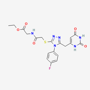molecular formula C19H19FN6O5S B2813534 ethyl 2-(2-((5-((2,6-dioxo-1,2,3,6-tetrahydropyrimidin-4-yl)methyl)-4-(4-fluorophenyl)-4H-1,2,4-triazol-3-yl)thio)acetamido)acetate CAS No. 852154-26-8