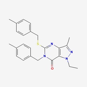 molecular formula C24H26N4OS B2813542 1-ethyl-3-methyl-6-(4-methylbenzyl)-5-((4-methylbenzyl)thio)-1H-pyrazolo[4,3-d]pyrimidin-7(6H)-one CAS No. 1359318-20-9