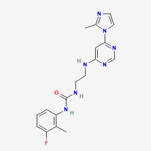 molecular formula C18H20FN7O B2813543 1-(3-氟-2-甲基苯基)-3-(2-((6-(2-甲基-1H-咪唑-1-基)嘧啶-4-基)氨基)乙基)脲 CAS No. 1171906-62-9