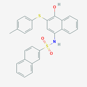 molecular formula C27H21NO3S2 B281355 N-{4-hydroxy-3-[(4-methylphenyl)sulfanyl]-1-naphthyl}-2-naphthalenesulfonamide 