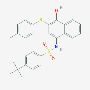 molecular formula C27H27NO3S2 B281356 4-tert-butyl-N-{4-hydroxy-3-[(4-methylphenyl)sulfanyl]-1-naphthyl}benzenesulfonamide 