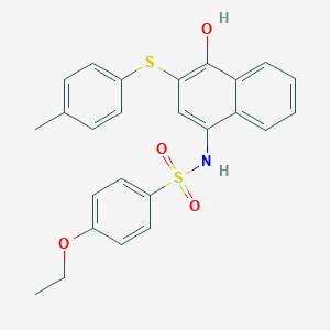 molecular formula C25H23NO4S2 B281357 4-ethoxy-N-{4-hydroxy-3-[(4-methylphenyl)thio]-1-naphthyl}benzenesulfonamide 