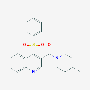 molecular formula C22H22N2O3S B2813579 3-[(4-Methylpiperidin-1-yl)carbonyl]-4-(phenylsulfonyl)quinoline CAS No. 1111050-37-3