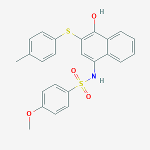 molecular formula C24H21NO4S2 B281358 N-{4-hydroxy-3-[(4-methylphenyl)thio]-1-naphthyl}-4-methoxybenzenesulfonamide 