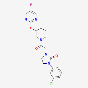 molecular formula C20H21ClFN5O3 B2813580 1-(3-氯苯基)-3-(2-(3-((5-氟嘧啶-2-基)氧基哌嗪-1-基)-2-氧代乙基)咪唑并[2H]噻唑-2-基)咪唑并[2H]噻唑-2-基 CAS No. 2034326-38-8