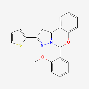 molecular formula C21H18N2O2S B2813582 5-(2-Methoxyphenyl)-2-(2-thienyl)-1,10b-dihydropyrazolo[1,5-c][1,3]benzoxazine CAS No. 847243-07-6