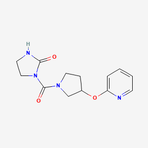 molecular formula C13H16N4O3 B2813588 1-(3-(吡啶-2-基氧基)吡咯啶-1-羰基)咪唑并[2H]噻唑-2-基 CAS No. 1904098-37-8