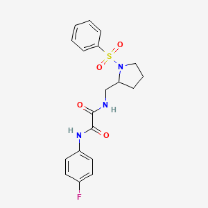 molecular formula C19H20FN3O4S B2813590 N1-(4-fluorophenyl)-N2-((1-(phenylsulfonyl)pyrrolidin-2-yl)methyl)oxalamide CAS No. 896267-47-3