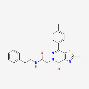 molecular formula C23H22N4O2S B2813591 2-(2-甲基-4-氧代-7-(对甲苯基)噻唑并[4,5-d]嘧啶-5(4H)-基)-N-苯乙基乙酰胺 CAS No. 941942-66-1
