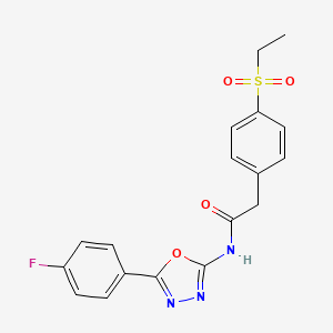 molecular formula C18H16FN3O4S B2813593 2-(4-(ethylsulfonyl)phenyl)-N-(5-(4-fluorophenyl)-1,3,4-oxadiazol-2-yl)acetamide CAS No. 941931-83-5
