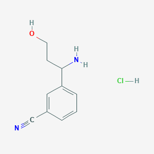 molecular formula C10H13ClN2O B2813594 3-(1-Amino-3-hydroxypropyl)benzonitrile;hydrochloride CAS No. 1379887-93-0
