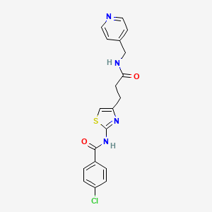 molecular formula C19H17ClN4O2S B2813595 4-chloro-N-(4-(3-oxo-3-((pyridin-4-ylmethyl)amino)propyl)thiazol-2-yl)benzamide CAS No. 1021255-51-5