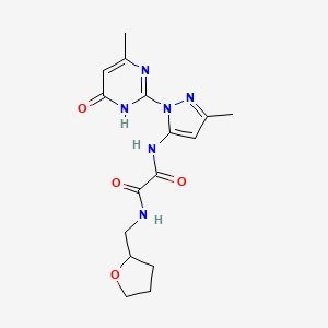molecular formula C16H20N6O4 B2813605 N1-(3-methyl-1-(4-methyl-6-oxo-1,6-dihydropyrimidin-2-yl)-1H-pyrazol-5-yl)-N2-((tetrahydrofuran-2-yl)methyl)oxalamide CAS No. 1013890-11-3