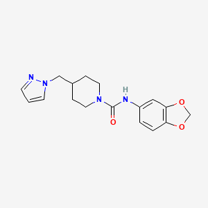 molecular formula C17H20N4O3 B2813636 4-((1H-吡唑-1-基)甲基)-N-(苯并[d][1,3]二噁嗪-5-基)哌嗪-1-甲酰胺 CAS No. 1421485-56-4