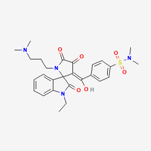 molecular formula C27H32N4O6S B2813638 4-(1'-(3-(dimethylamino)propyl)-1-ethyl-4'-hydroxy-2,5'-dioxo-1',5'-dihydrospiro[indoline-3,2'-pyrrol]-3'-ylcarbonyl)-N,N-dimethylbenzenesulfonamide CAS No. 867137-59-5