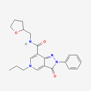 molecular formula C21H24N4O3 B2813648 3-oxo-2-phenyl-5-propyl-N-((tetrahydrofuran-2-yl)methyl)-3,5-dihydro-2H-pyrazolo[4,3-c]pyridine-7-carboxamide CAS No. 921577-98-2