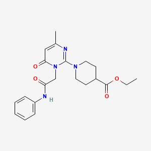 molecular formula C21H26N4O4 B2813654 乙酸1-(4-甲基-6-氧代-1-(2-氧代-2-(苯基氨基)乙基)-1,6-二氢嘧啶-2-基)哌啶-4-甲酸酯 CAS No. 1421500-23-3
