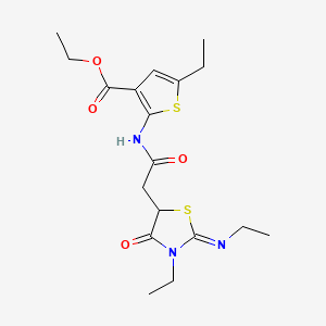 (E)-ethyl 5-ethyl-2-(2-(3-ethyl-2-(ethylimino)-4-oxothiazolidin-5-yl)acetamido)thiophene-3-carboxylate