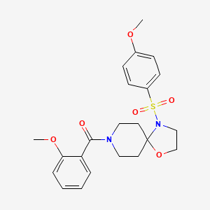 molecular formula C22H26N2O6S B2813684 (2-Methoxyphenyl)(4-((4-methoxyphenyl)sulfonyl)-1-oxa-4,8-diazaspiro[4.5]decan-8-yl)methanone CAS No. 898408-12-3