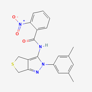 molecular formula C20H18N4O3S B2813701 N-(2-(3,5-dimethylphenyl)-4,6-dihydro-2H-thieno[3,4-c]pyrazol-3-yl)-2-nitrobenzamide CAS No. 361171-98-4