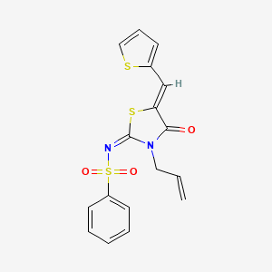 molecular formula C17H14N2O3S3 B2813715 (E)-N-((Z)-3-allyl-4-oxo-5-(thiophen-2-ylmethylene)thiazolidin-2-ylidene)benzenesulfonamide CAS No. 867041-80-3