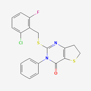 molecular formula C19H14ClFN2OS2 B2813717 2-[(2-Chloro-6-fluorophenyl)methylsulfanyl]-3-phenyl-6,7-dihydrothieno[3,2-d]pyrimidin-4-one CAS No. 686771-13-1