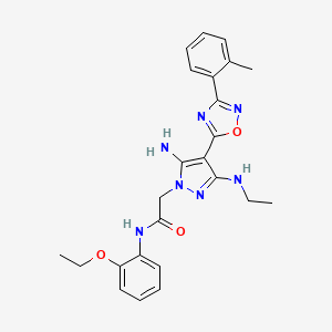 molecular formula C24H27N7O3 B2813725 2-(5-amino-3-(ethylamino)-4-(3-(o-tolyl)-1,2,4-oxadiazol-5-yl)-1H-pyrazol-1-yl)-N-(2-ethoxyphenyl)acetamide CAS No. 1170563-09-3