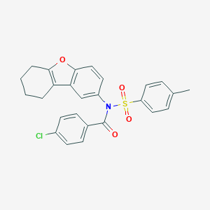 molecular formula C26H22ClNO4S B281374 4-chloro-N-[(4-methylphenyl)sulfonyl]-N-6,7,8,9-tetrahydrodibenzo[b,d]furan-2-ylbenzamide 