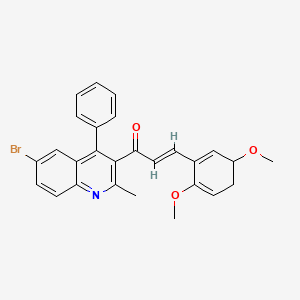 (E)-1-(6-bromo-2-methyl-4-phenylquinolin-3-yl)-3-(3,6-dimethoxycyclohexa-1,5-dien-1-yl)prop-2-en-1-one