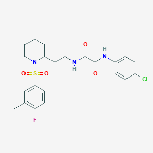 molecular formula C22H25ClFN3O4S B2813749 N1-(4-chlorophenyl)-N2-(2-(1-((4-fluoro-3-methylphenyl)sulfonyl)piperidin-2-yl)ethyl)oxalamide CAS No. 898460-77-0