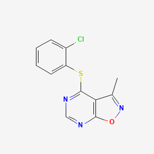 molecular formula C12H8ClN3OS B2813750 2-氯苯基-3-甲基异噁唑并[5,4-d]嘧啶-4-基硫 CAS No. 478050-44-1