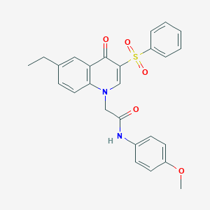 molecular formula C26H24N2O5S B2813759 2-[3-(benzenesulfonyl)-6-ethyl-4-oxoquinolin-1-yl]-N-(4-methoxyphenyl)acetamide CAS No. 866591-07-3