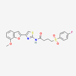 molecular formula C22H19FN2O5S2 B2813773 4-((4-fluorophenyl)sulfonyl)-N-(4-(7-methoxybenzofuran-2-yl)thiazol-2-yl)butanamide CAS No. 921797-30-0