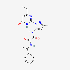 molecular formula C20H22N6O3 B2813788 N1-(1-(4-ethyl-6-oxo-1,6-dihydropyrimidin-2-yl)-3-methyl-1H-pyrazol-5-yl)-N2-(1-phenylethyl)oxalamide CAS No. 1013889-56-9