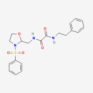 molecular formula C20H23N3O5S B2813790 N''-[(3-besyloxazolidin-2-yl)methyl]-N-phenethyl-oxamide CAS No. 868981-80-0