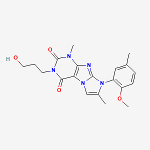 molecular formula C20H23N5O4 B2813797 2-(3-Hydroxypropyl)-6-(2-methoxy-5-methylphenyl)-4,7-dimethylpurino[7,8-a]imidazole-1,3-dione CAS No. 878719-00-7