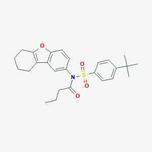 molecular formula C26H31NO4S B281380 4-tert-butyl-N-butyryl-N-(6,7,8,9-tetrahydrodibenzo[b,d]furan-2-yl)benzenesulfonamide 